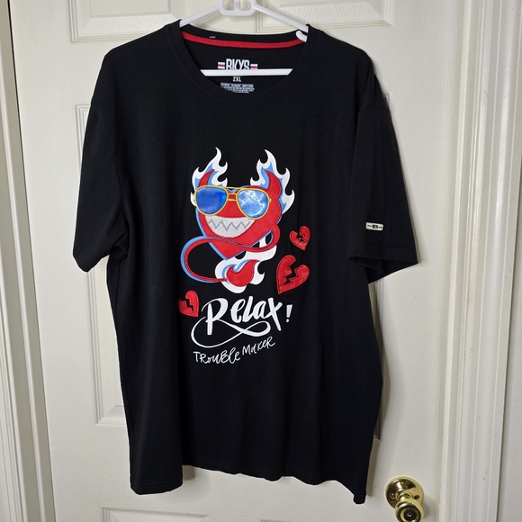 BKYS Black Graphic Men's Shirt 2XL 'Relax‎ Trouble Maker' Short Sleeve - Picture 1 of 7
